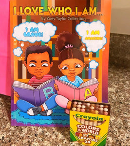 “I LOVE WHO I AM” ABC AFFIRMATIONS & TRACING Coloring Book with FREE “COLORS OF THE WORLD” Crayons Set