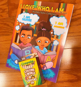 “I LOVE WHO I AM” ABC AFFIRMATIONS & TRACING Coloring Book with FREE “COLORS OF THE WORLD” Crayons Set