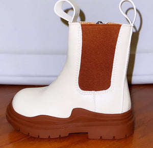 "STOMPER” BOOTS- CREAM & BROWN